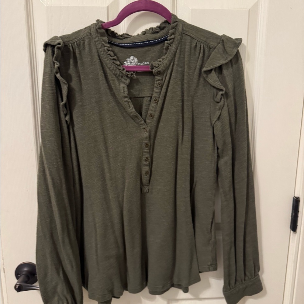 Anthropologie Pilcro Olive Green Ruffled Women's Top